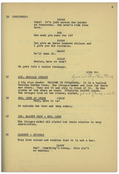 Moe Howard's 23pp. Script From May 1940 for The Three Stooges Film ''Cookoo Cavaliers'', Working Title ''Beauty a la Mud'' -- Annotations in Moe's Hand Throughout -- Stapled Without Covers, Very Good